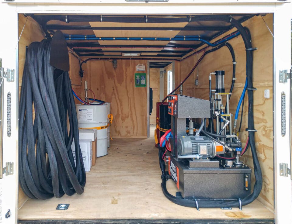 ProPAK Boss spray foam rig with Boss 5/12K Proportioner, gas powered, 16-foot trailer interior