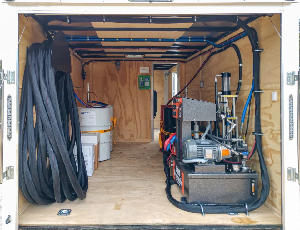 ProPAK Boss spray foam rig with Boss 5/12K Proportioner, gas powered, 16-foot trailer interior
