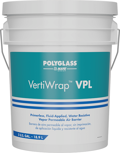 Polyglass VertiWrap VPL-5 vapor permeable air barrier coating 5 gallon pail