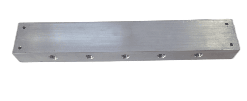 Top View 236431 18-inch air distribution manifold block with seven 3/8-inch ports and two 1/2-inch end ports